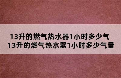 13升的燃气热水器1小时多少气 13升的燃气热水器1小时多少气量